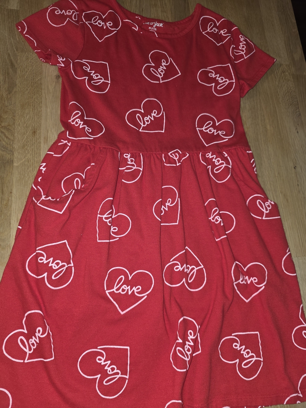 Cat & Jack Girls Red 'Love' Heart Print Short Sleeve Dress Medium 7/8 EUC